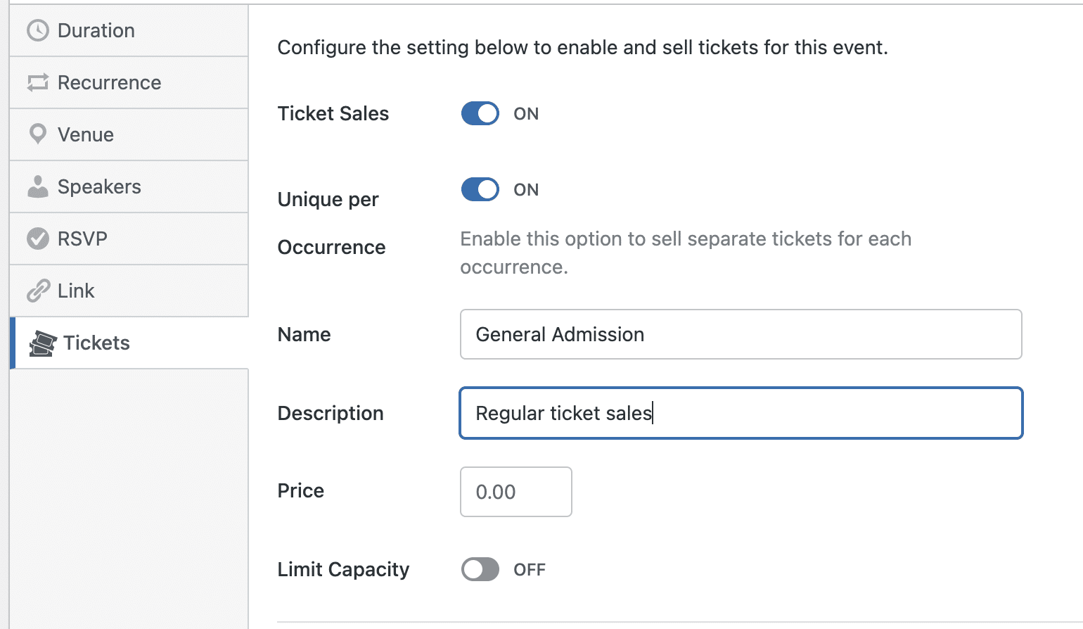 Enter ticket name and description