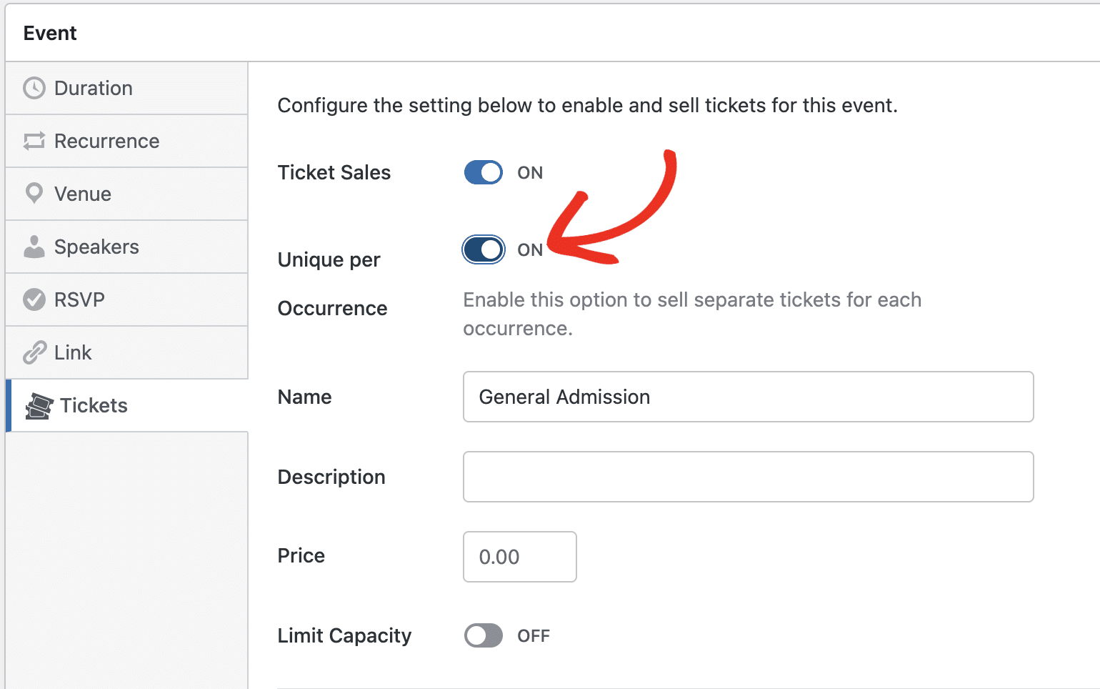 Unique per occurrence option