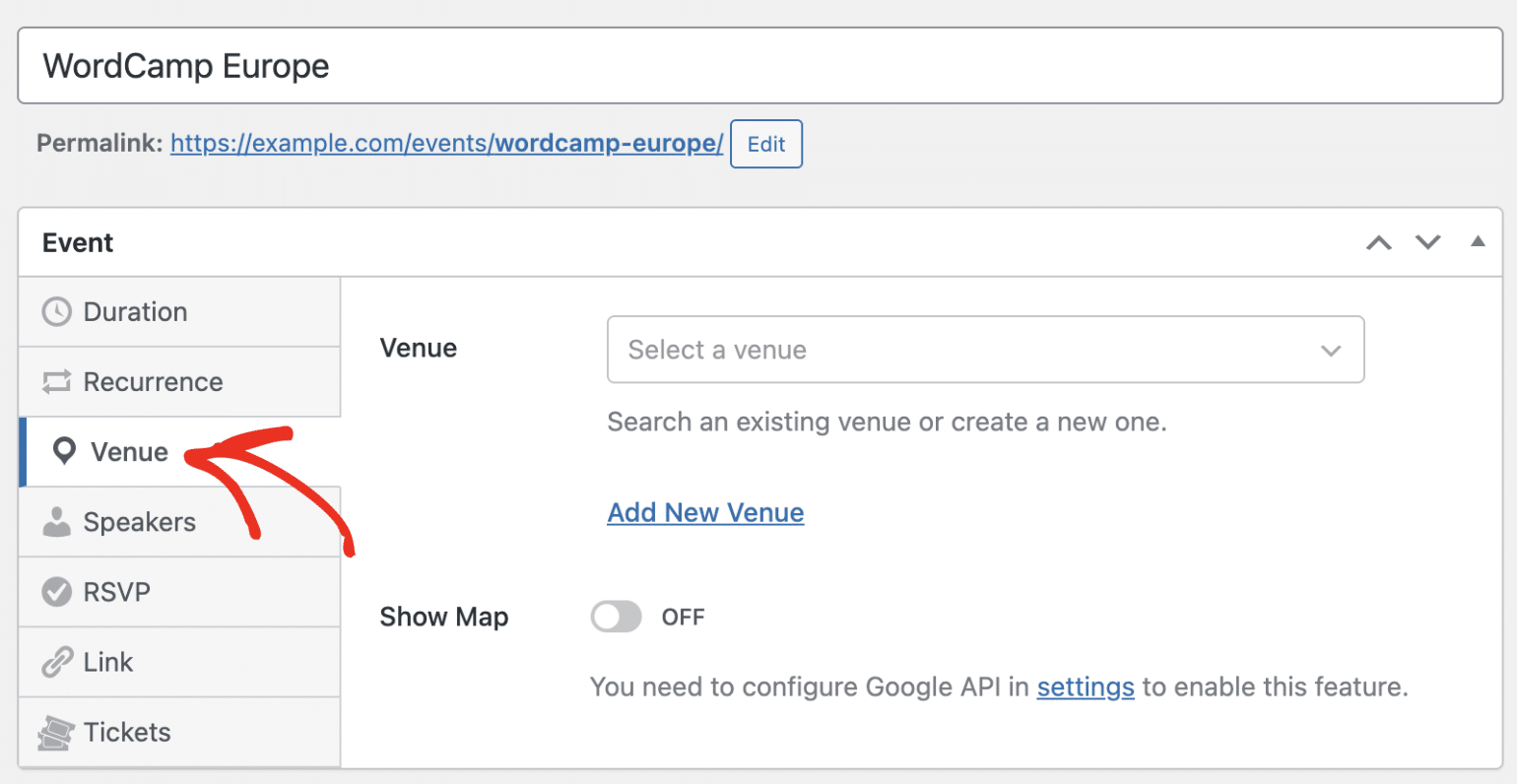 Click the Venue tab