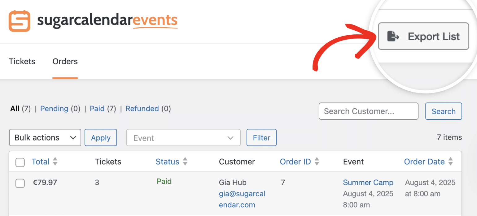 Export to CSV button