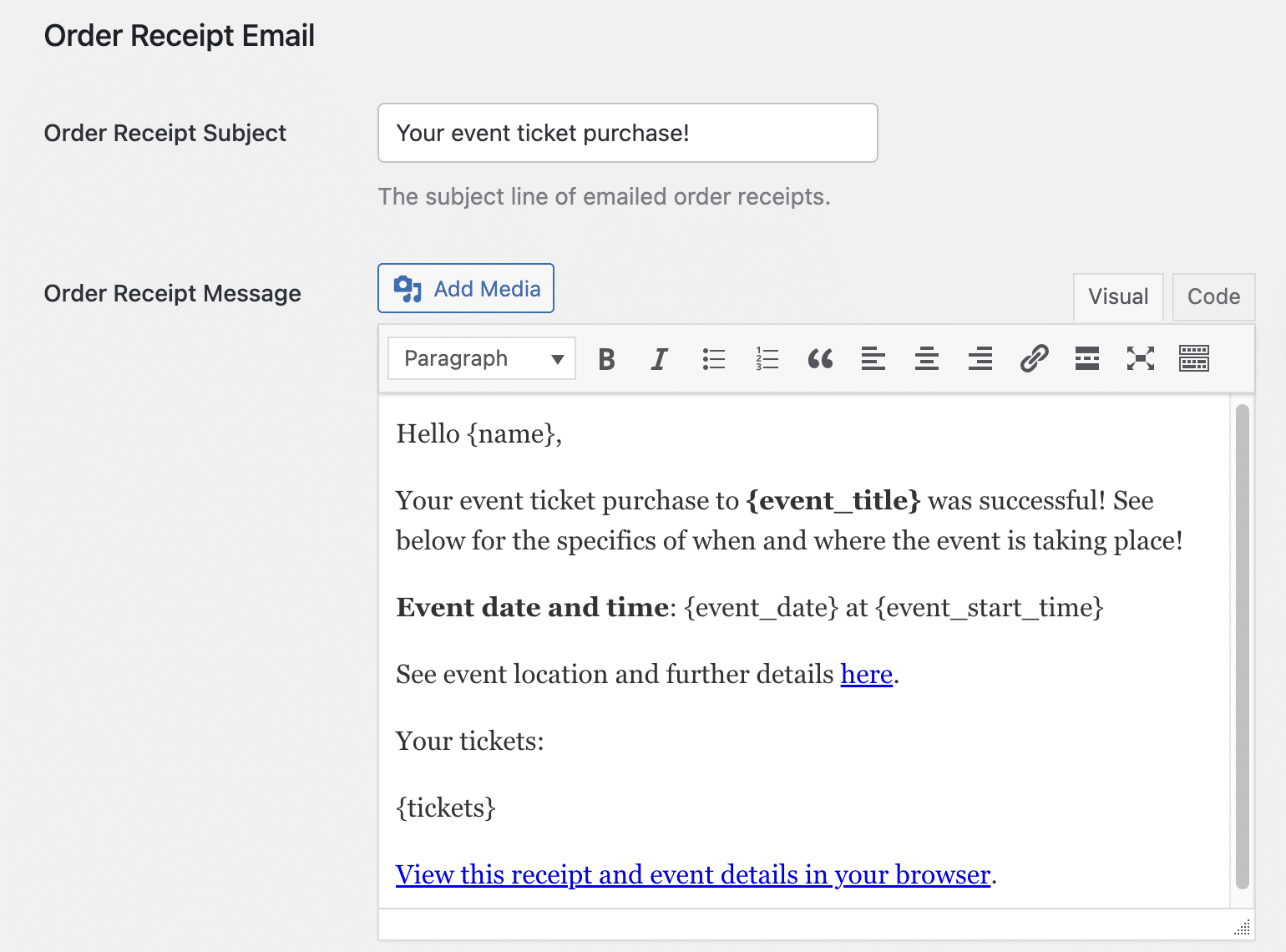 Edit Order Receipt Email