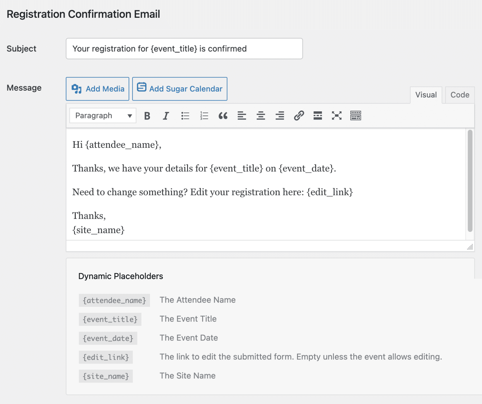 registration-confirmation-email - Sugar Calendar Registration Confirmation email editor