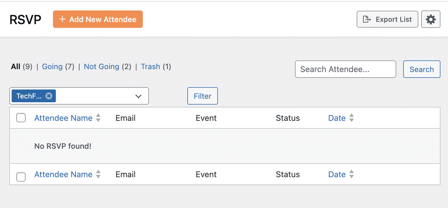 RSVP filtered list