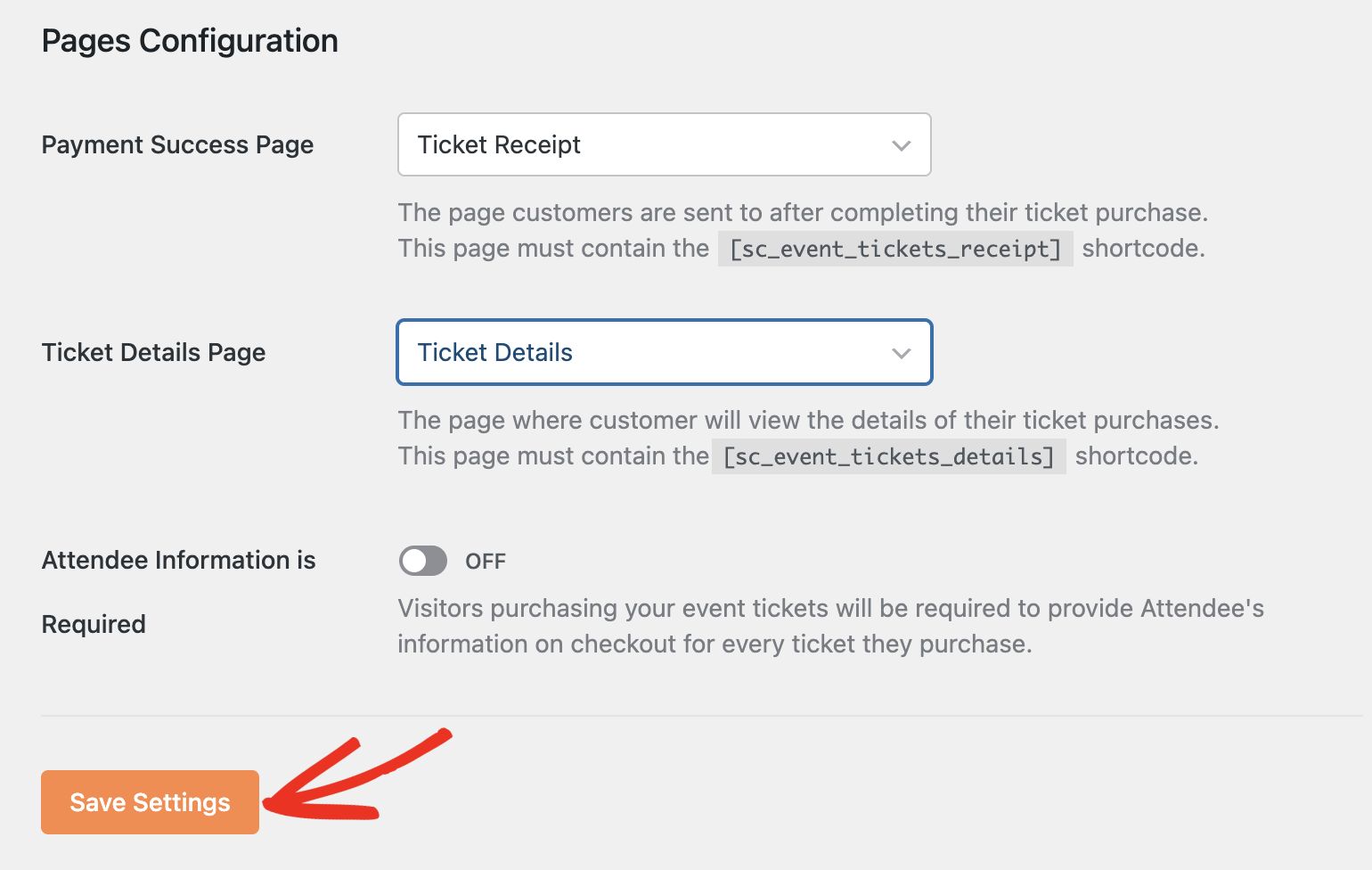 Save settings button