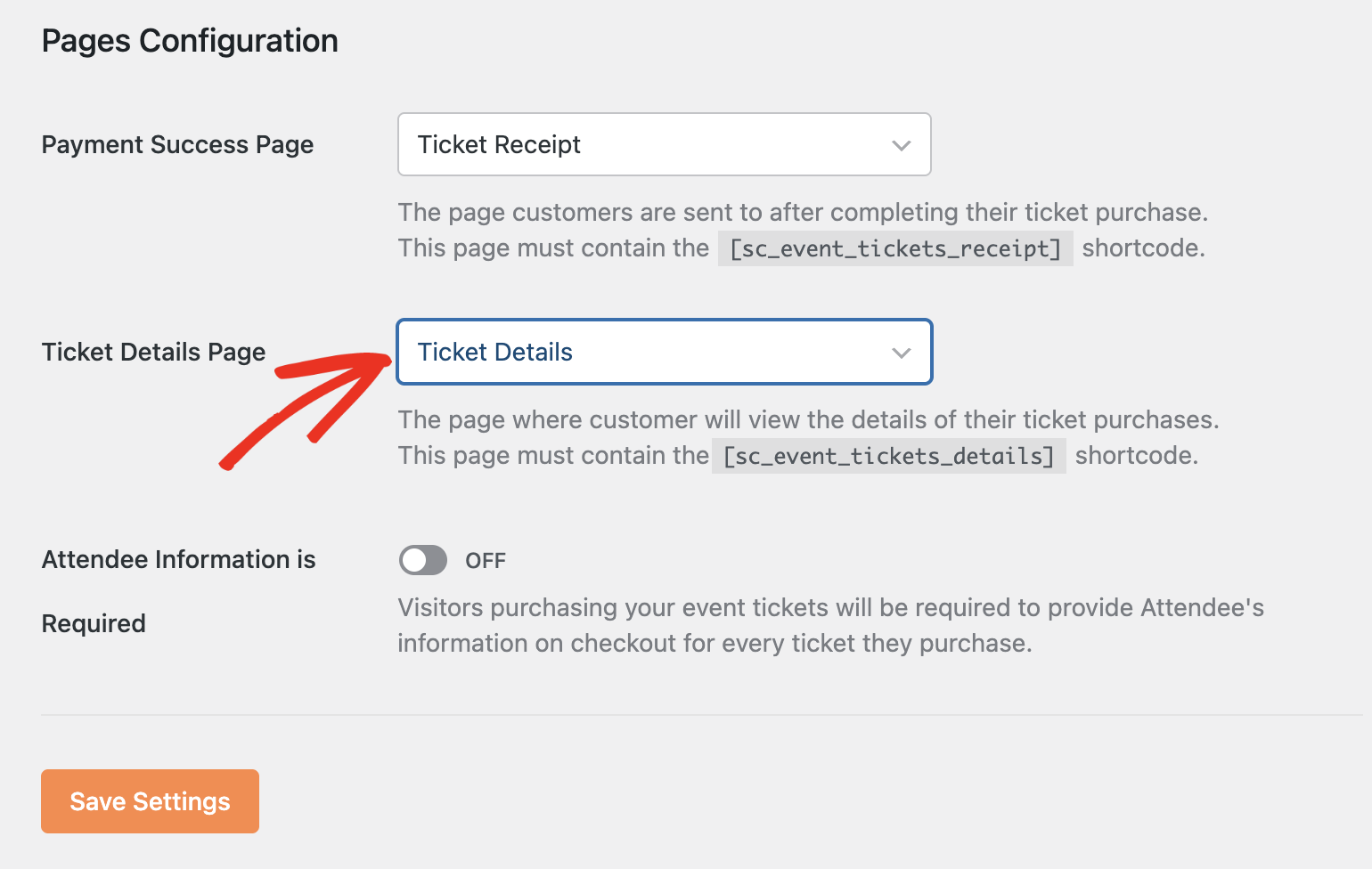 Ticket details page