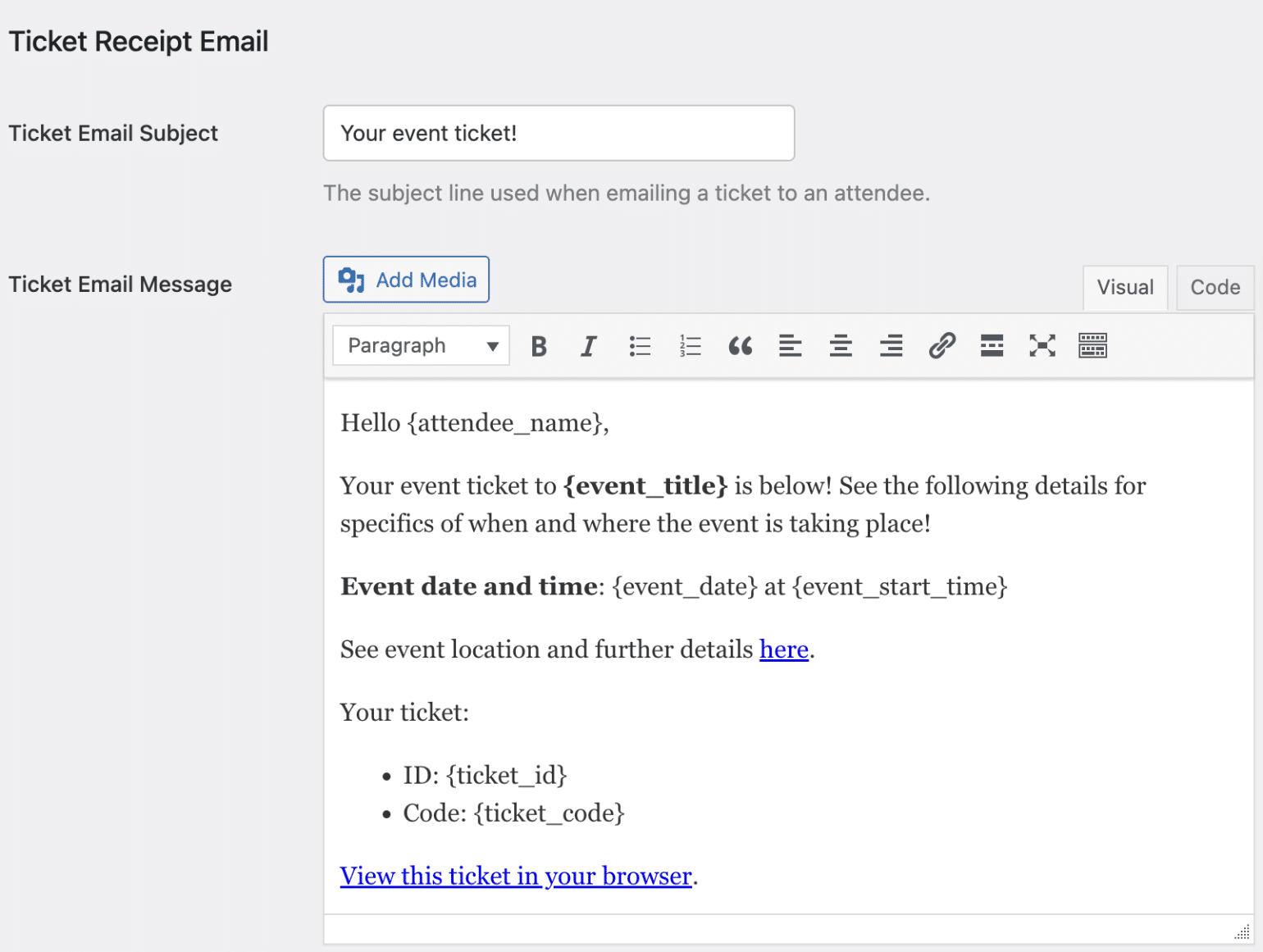Edit Ticket Email