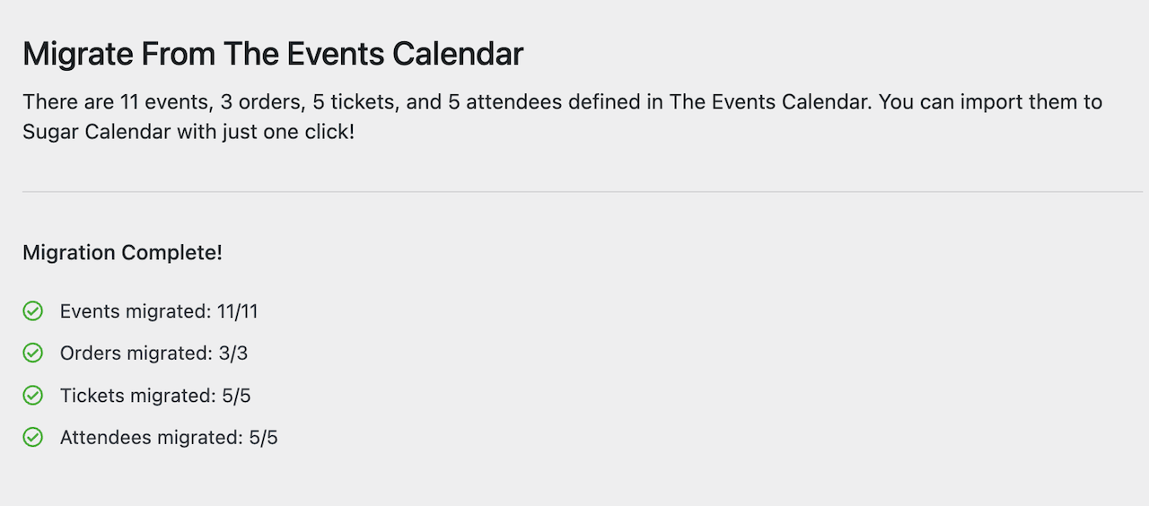 One-click migration from The Events Calendar