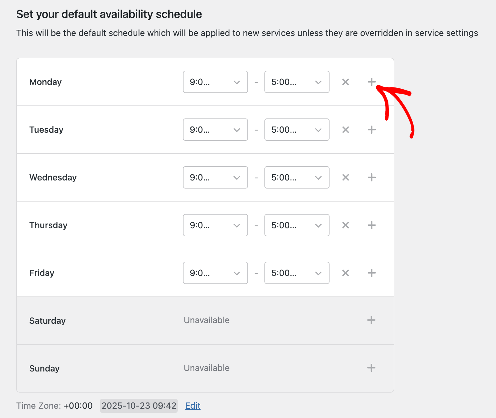 Set your default availability schedule