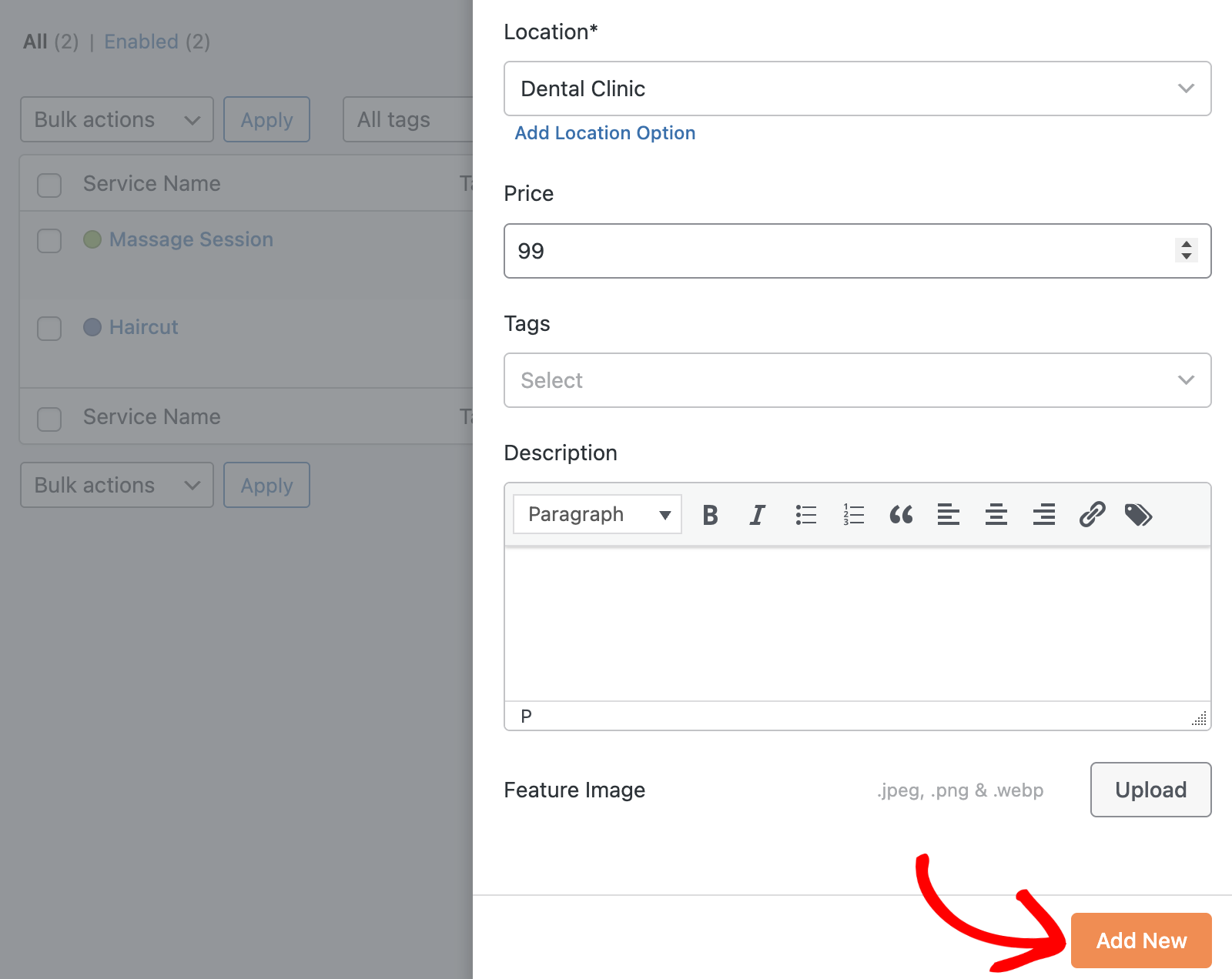 add-service-1 - Sugar Calendar Click Add New to create the service