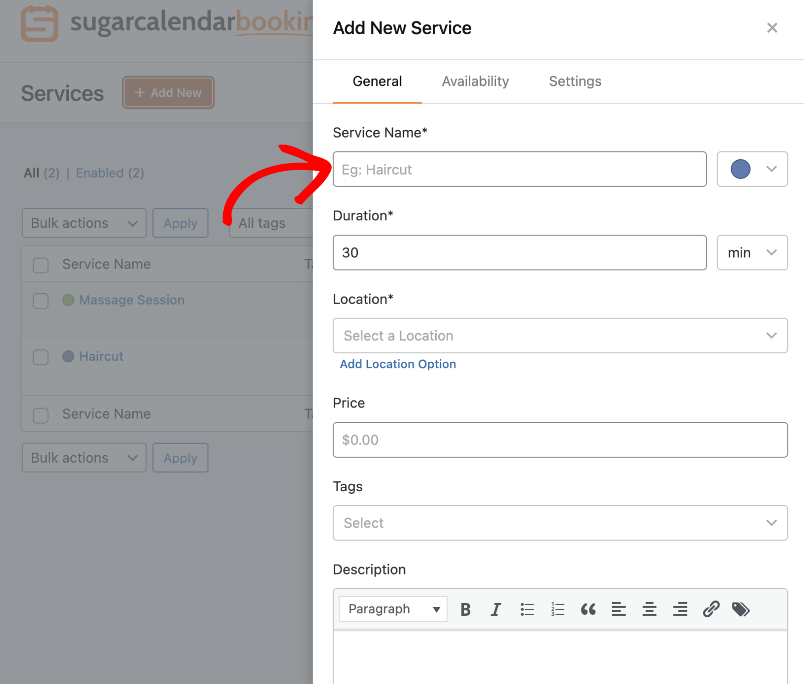 add-service-name-1 - Sugar Calendar Enter a service name