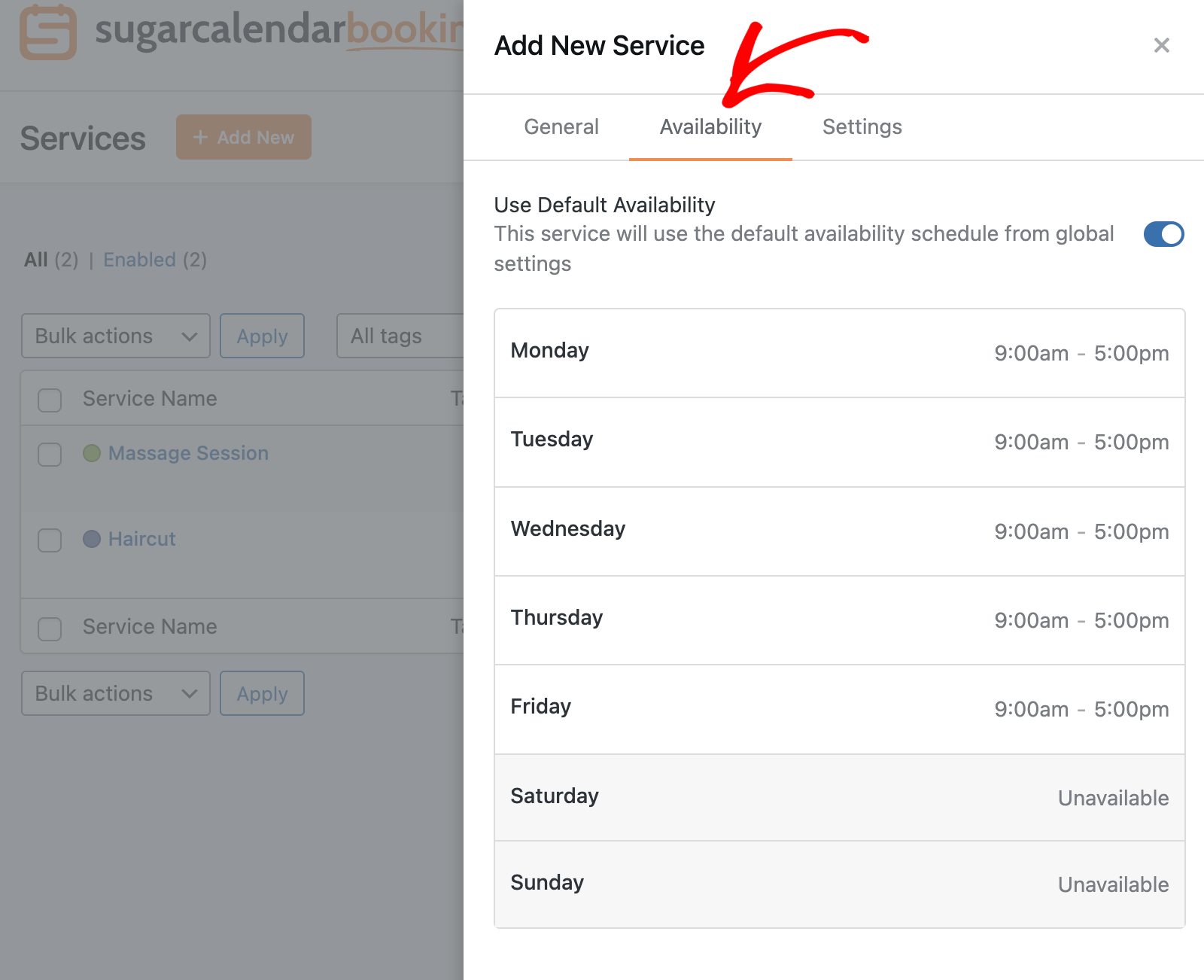 availability-tab-1 - Sugar Calendar Service availability settings