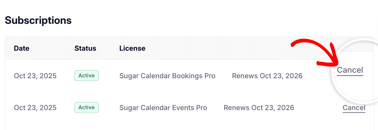 Cancel Sugar Calendar Bookings subscription