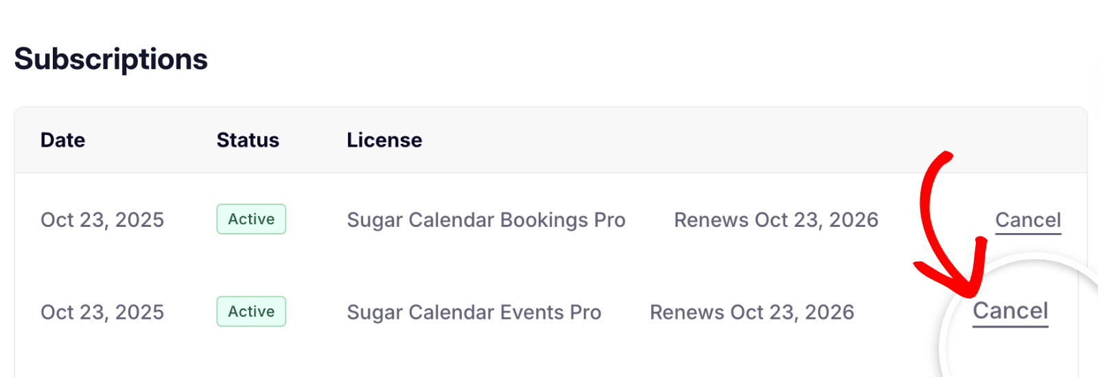 Cancel Events license