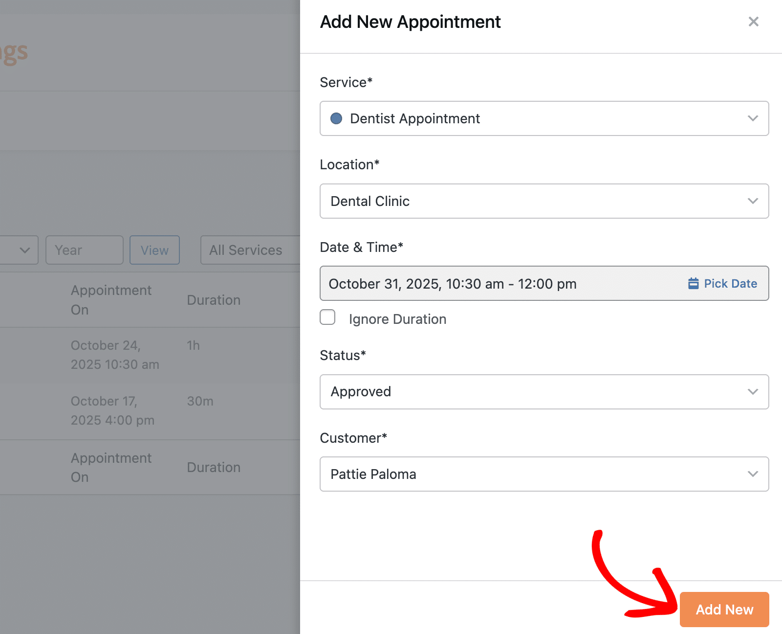 Click the Add new appointment button
