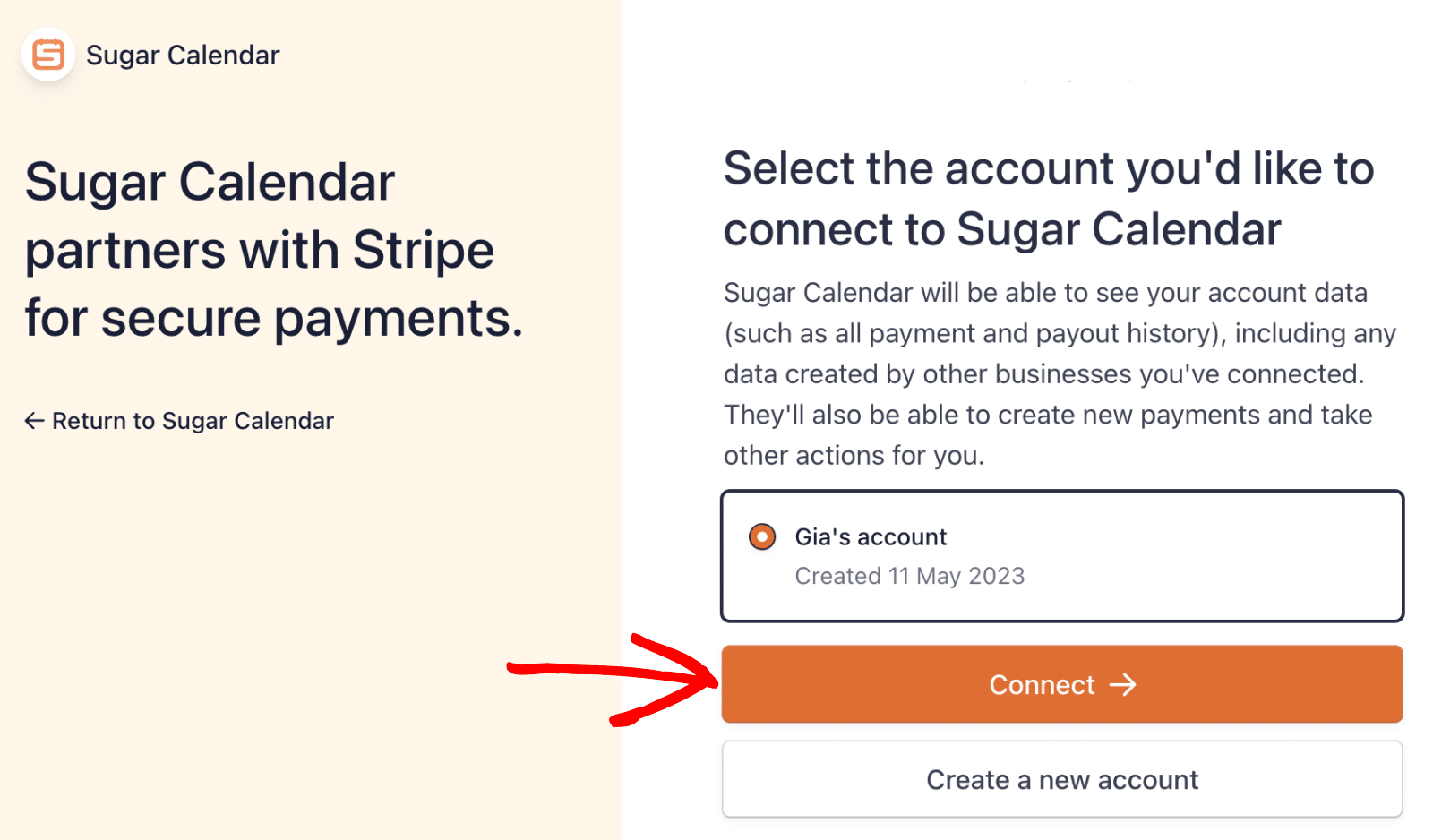 Select account and click Connect