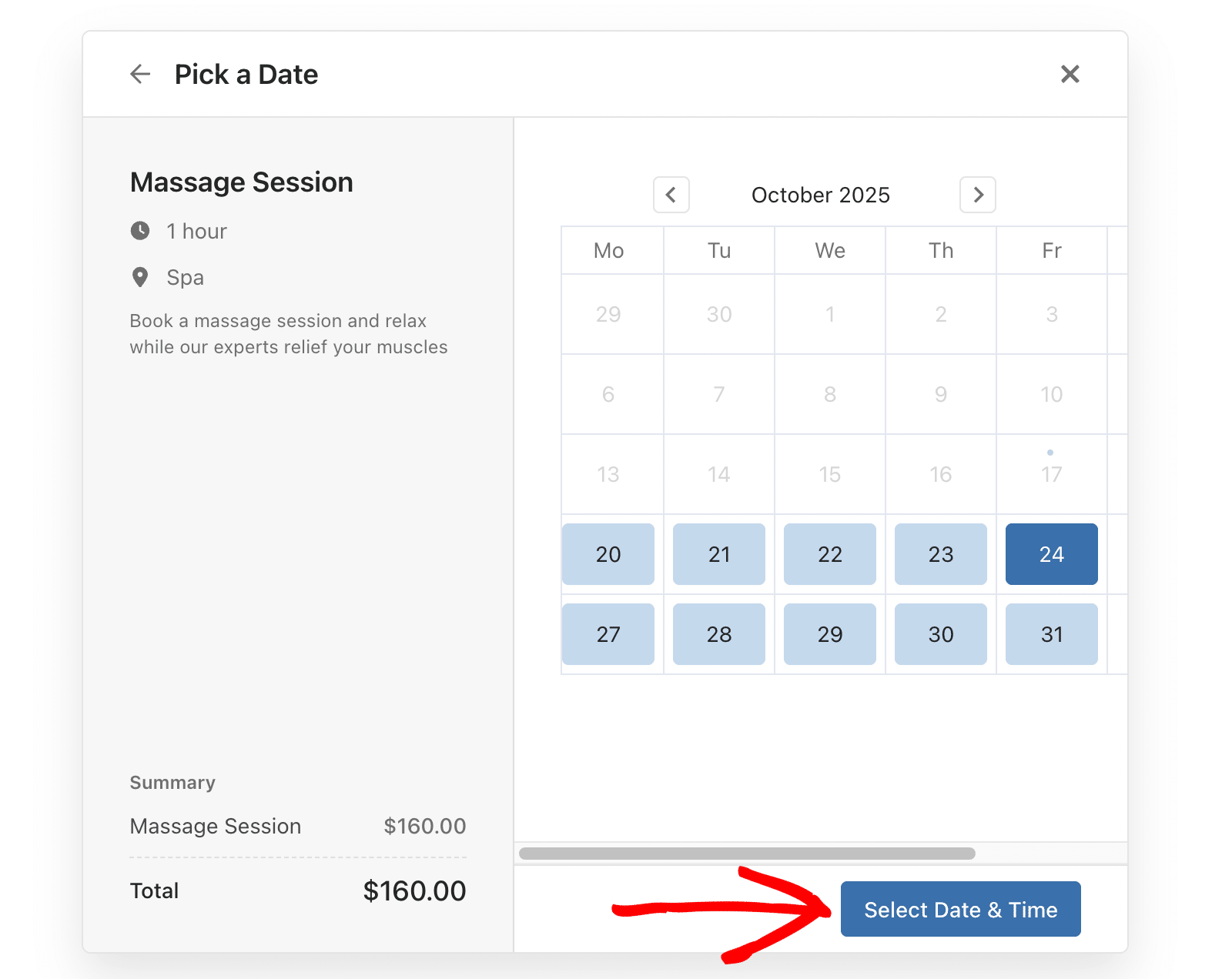 Click select date and time