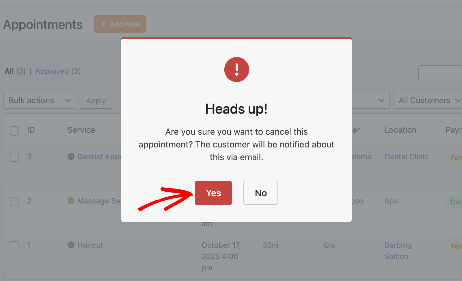 Confirm appointment cancellation
