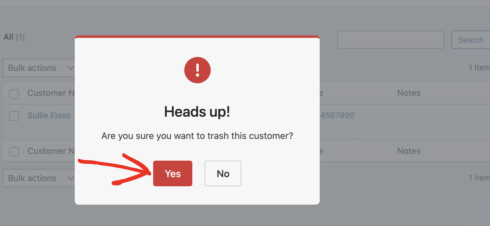 Confirm customer deletion