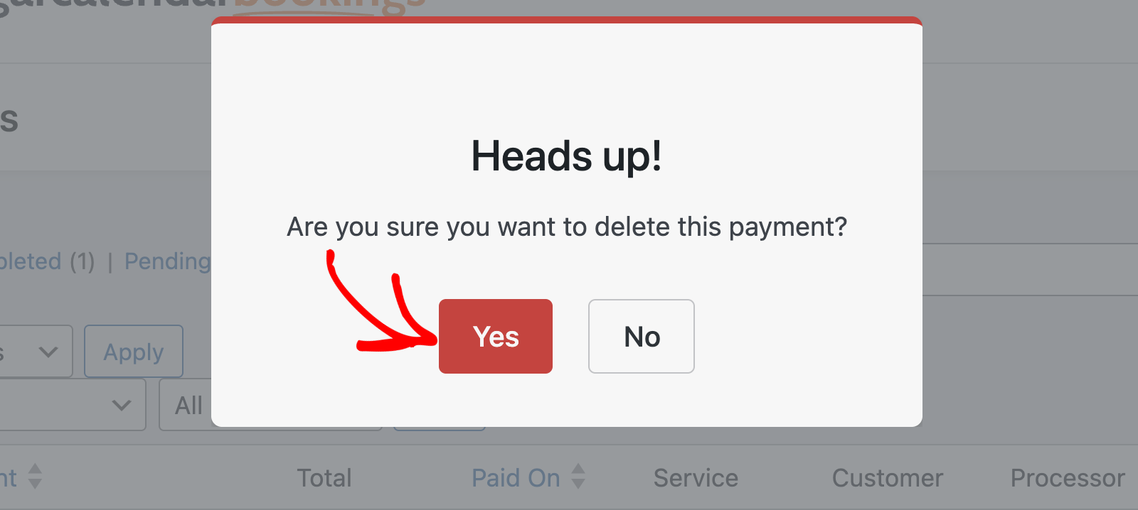 Confirm permanent payment deletion