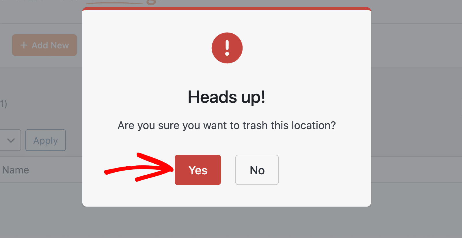 Confirm location deletion