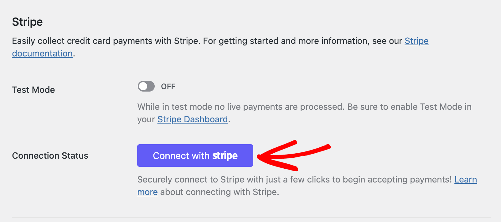 Click Connect with stripe button