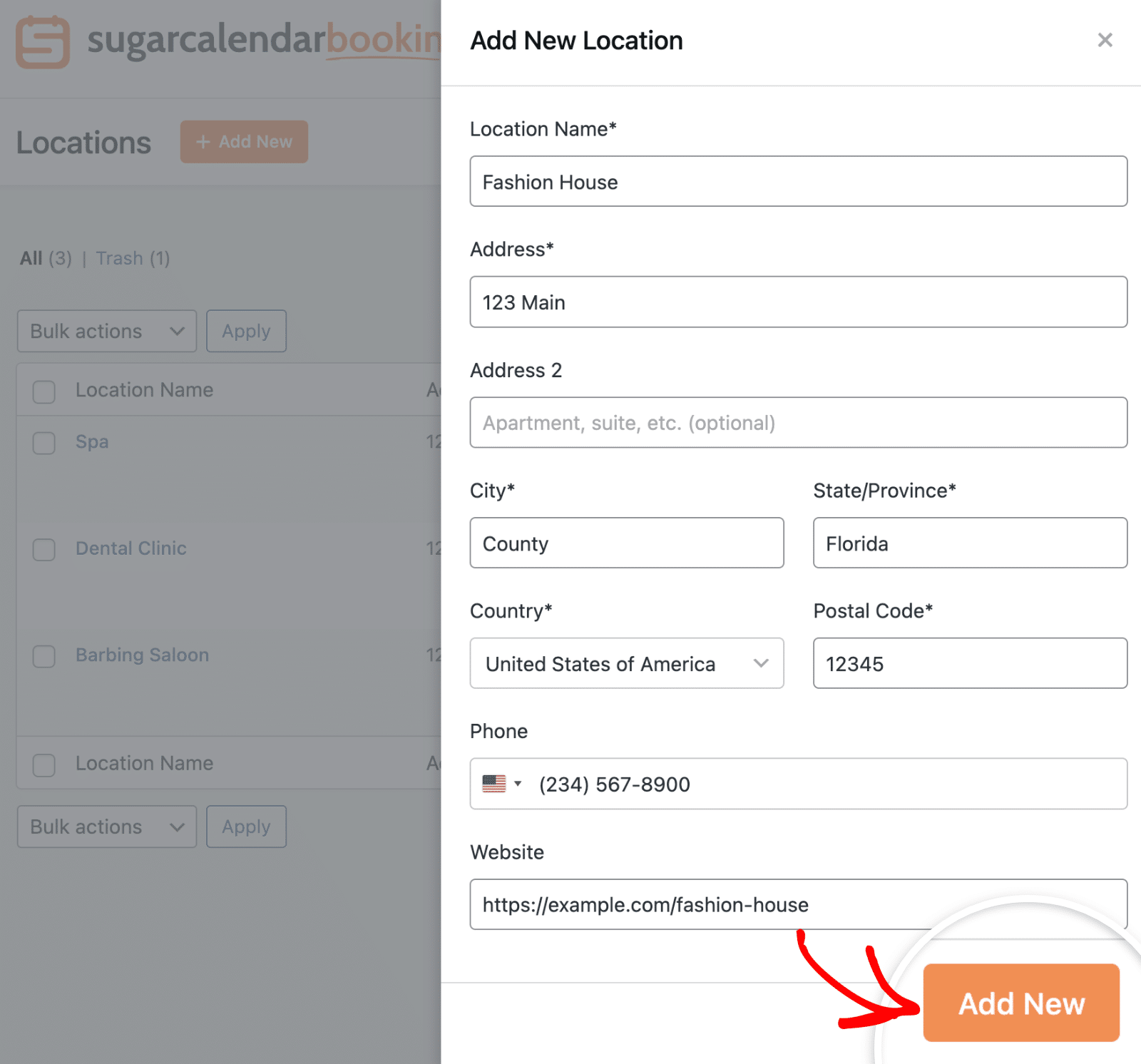 Fill out the location details form