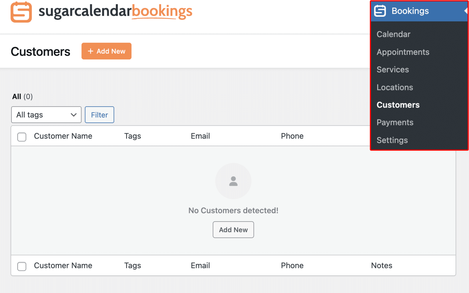 Sugar Calendar Customers management page