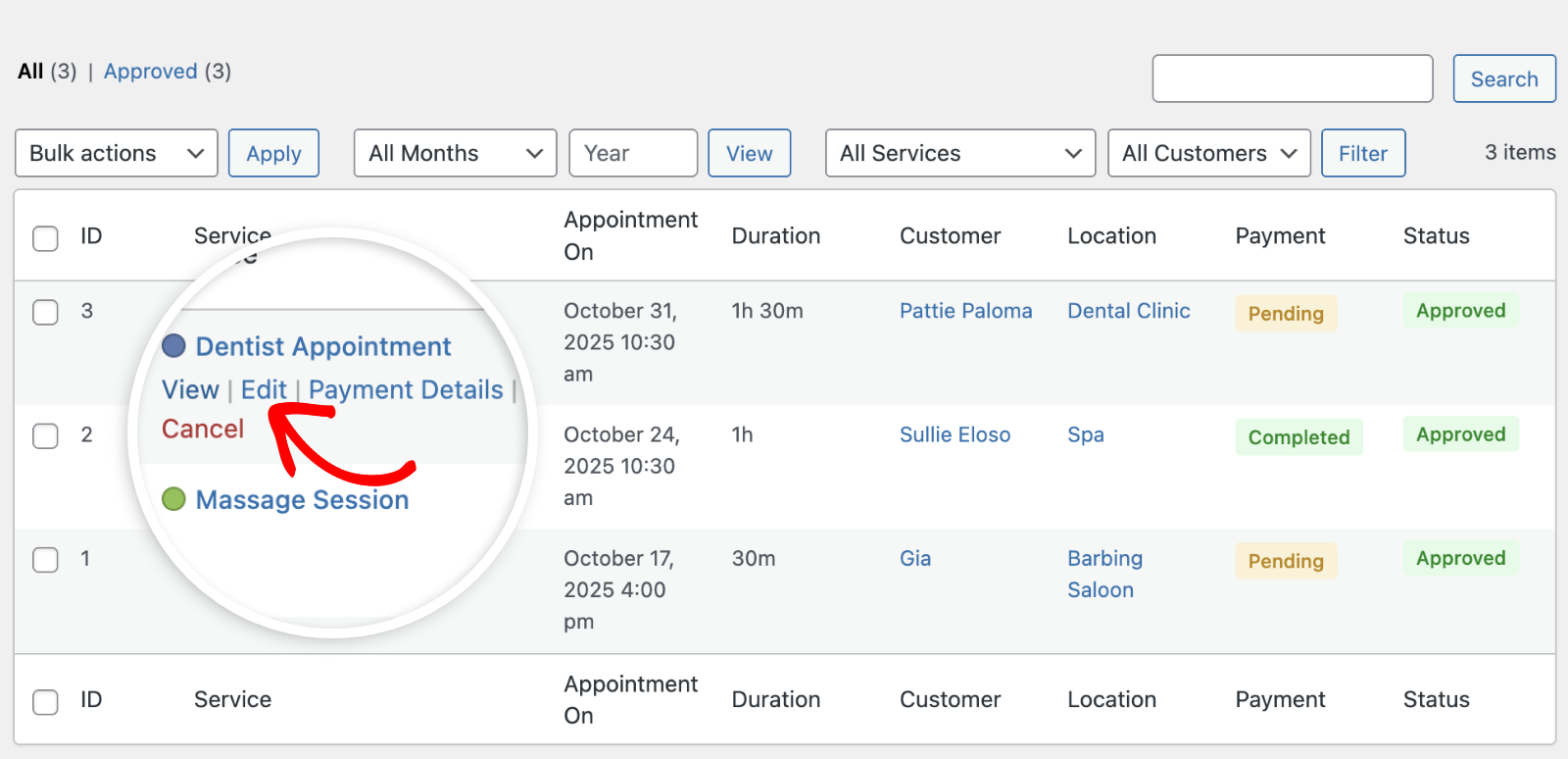 Edit appointment details