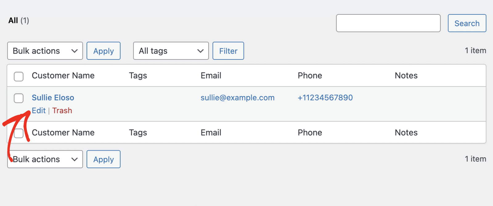 Click Edit to modify customer information