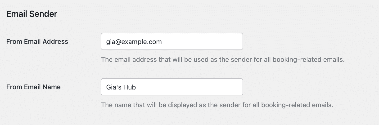 Set the From Email Address for booking emails