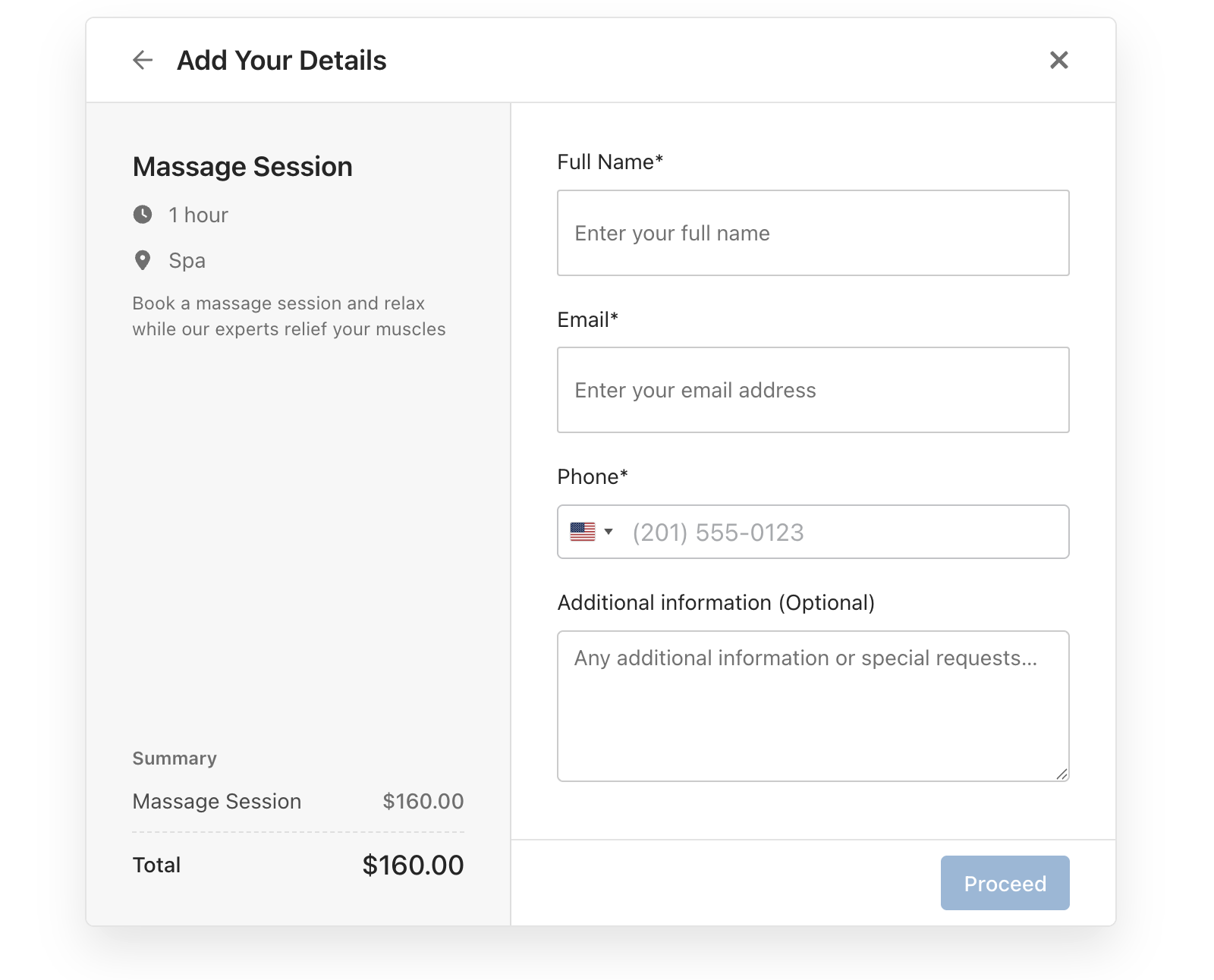 Enter customer contact information