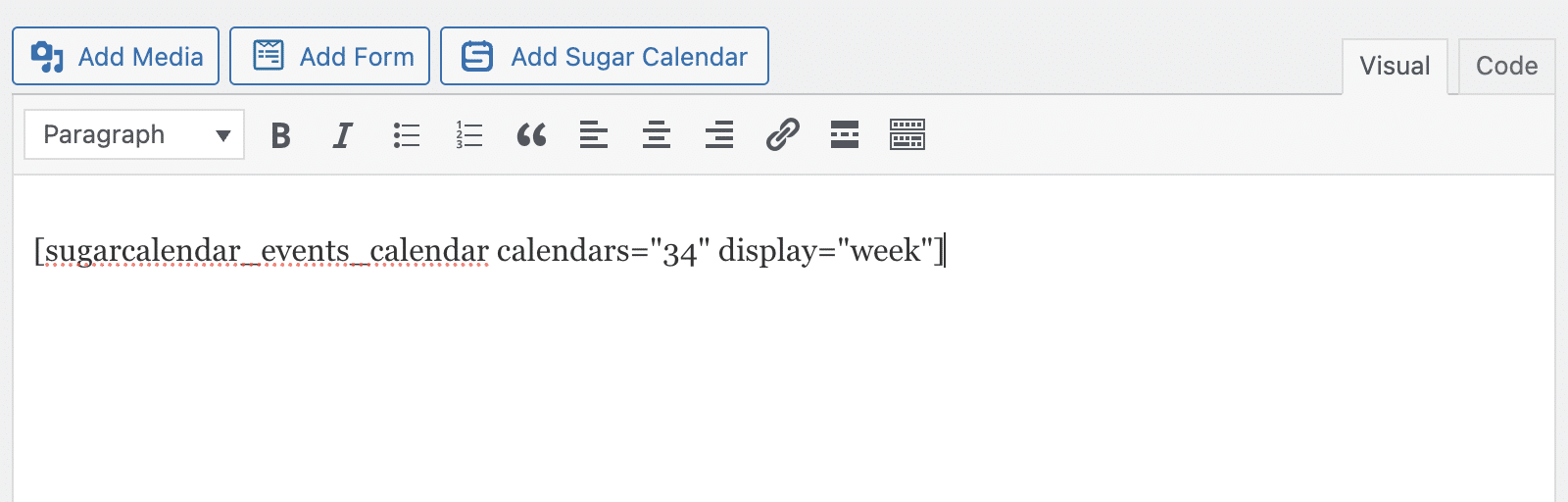 Generated Shortcode in Editor