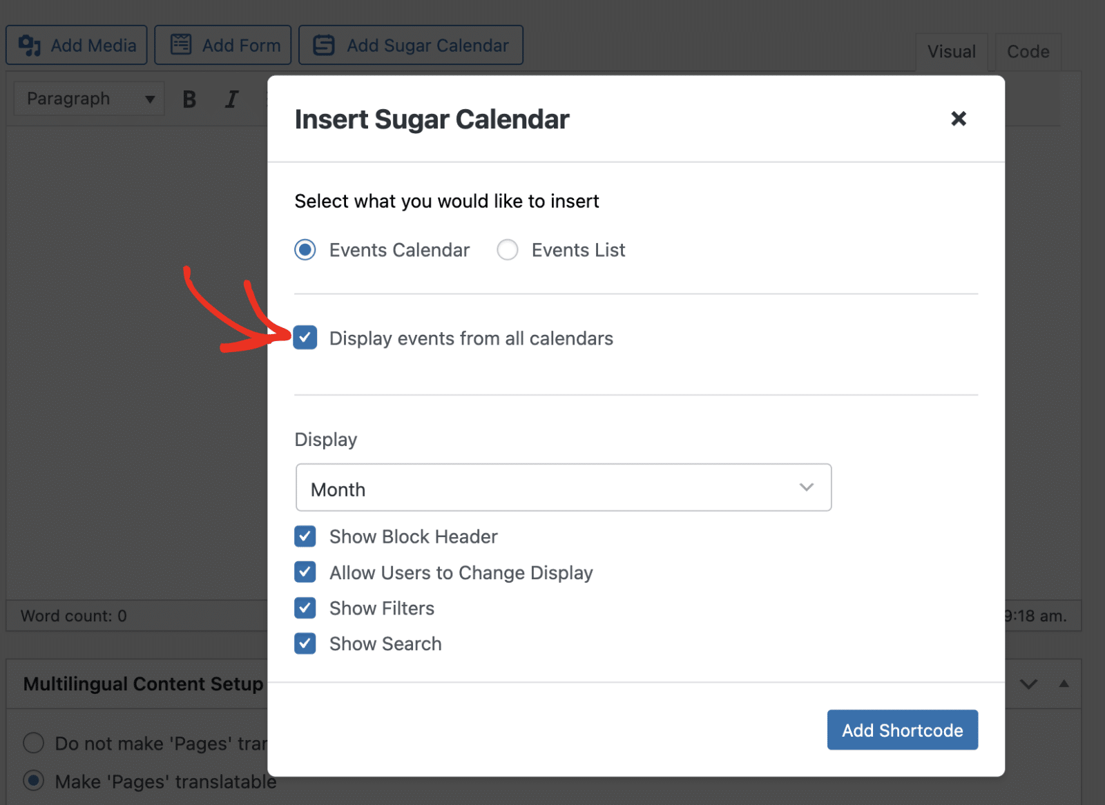 Select Calendar Options