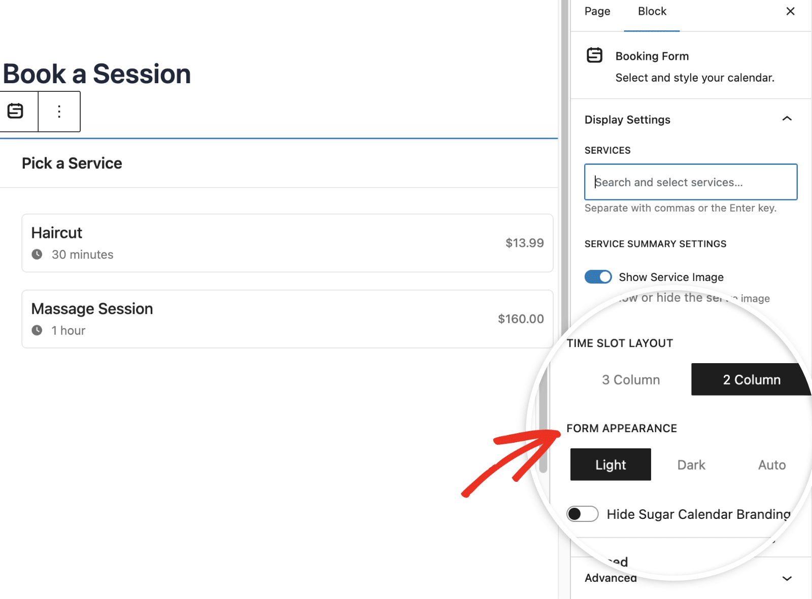 Form appearance settings