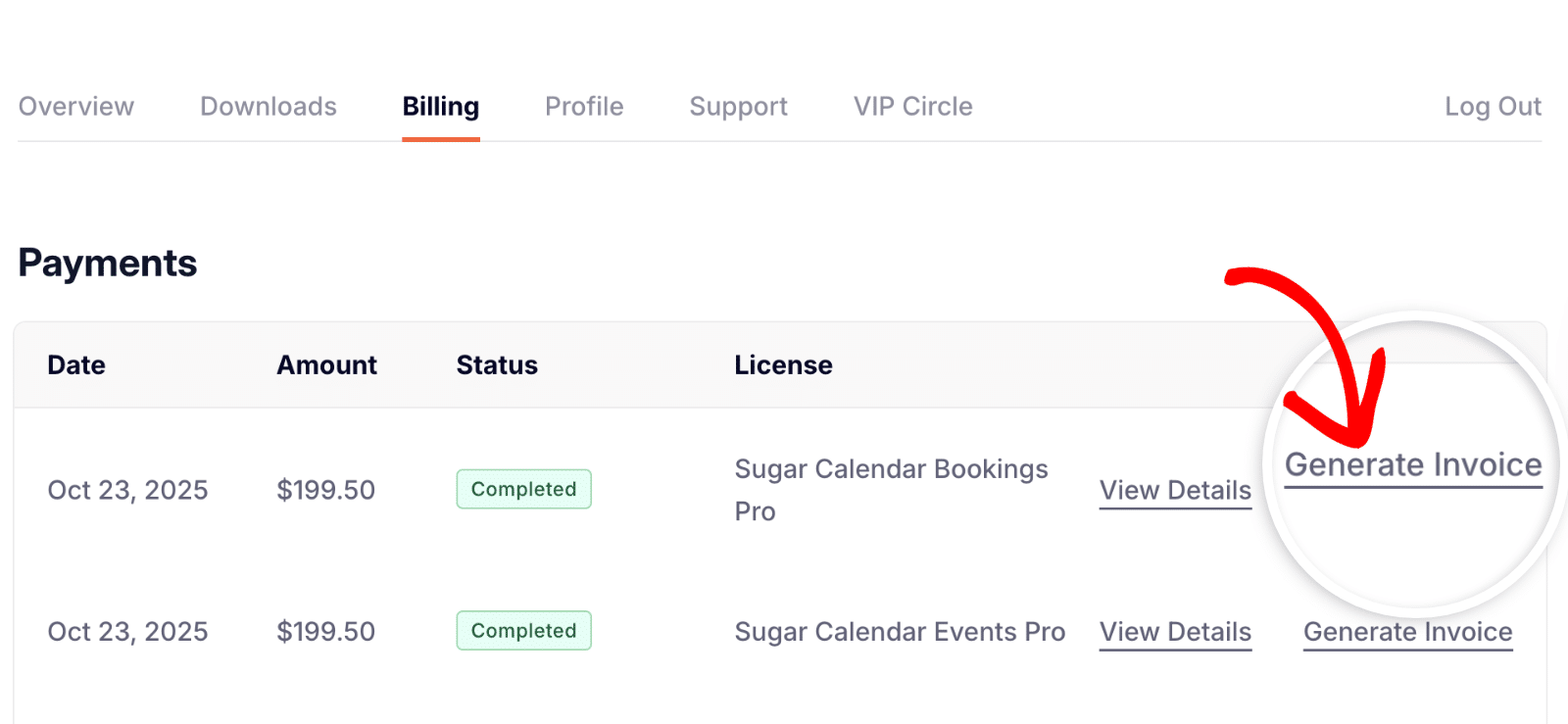 Generate invoice option for Sugar Calendar Bookings