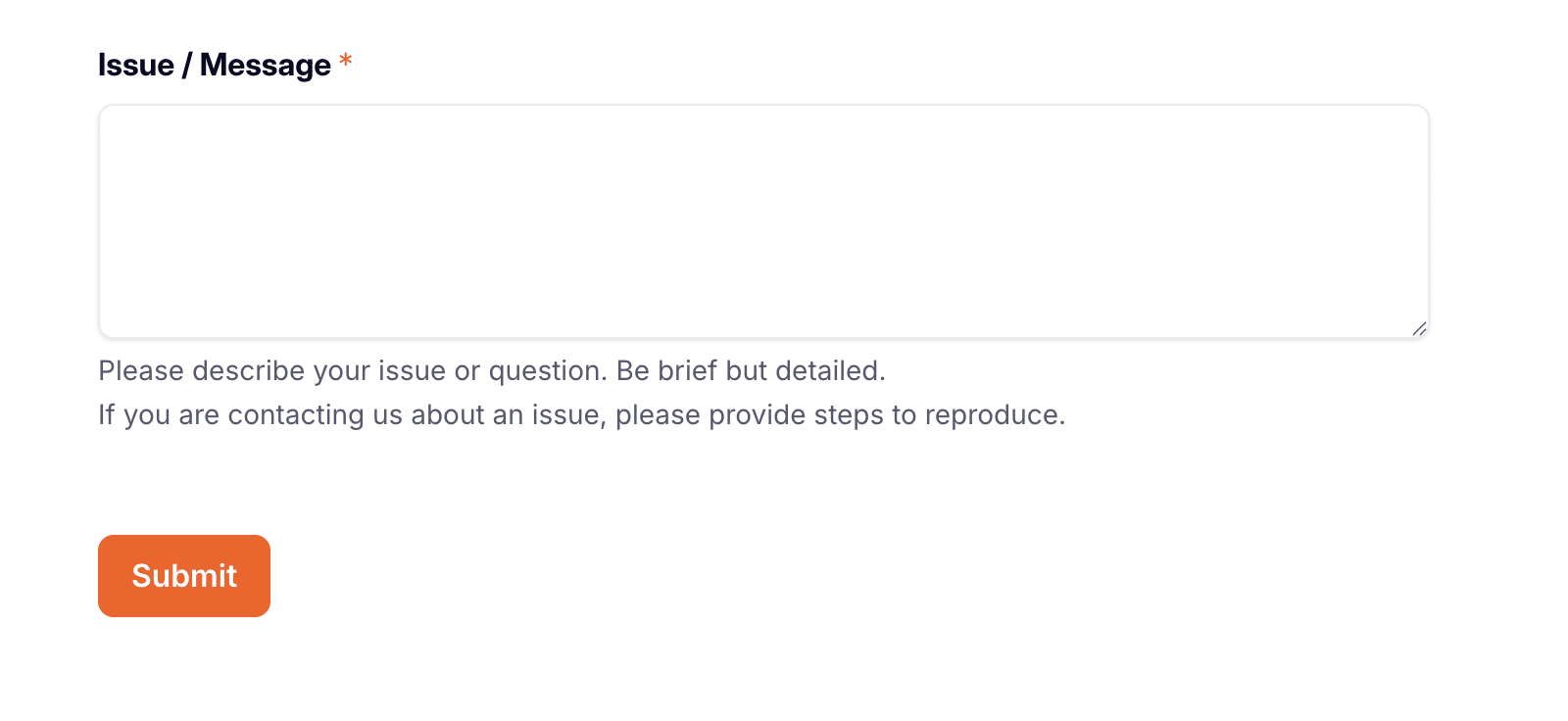 Enter Issue / Message