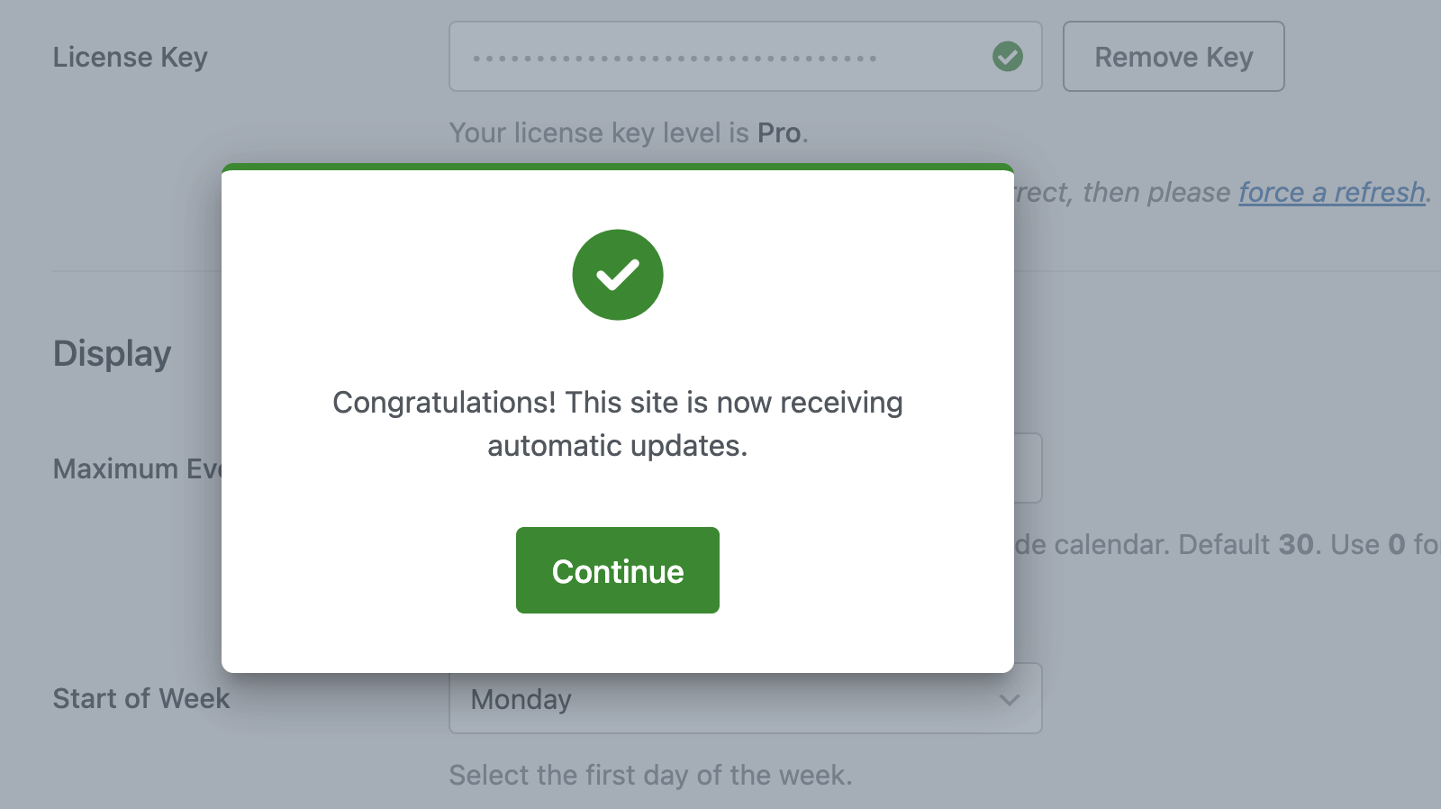 Success message on license verification