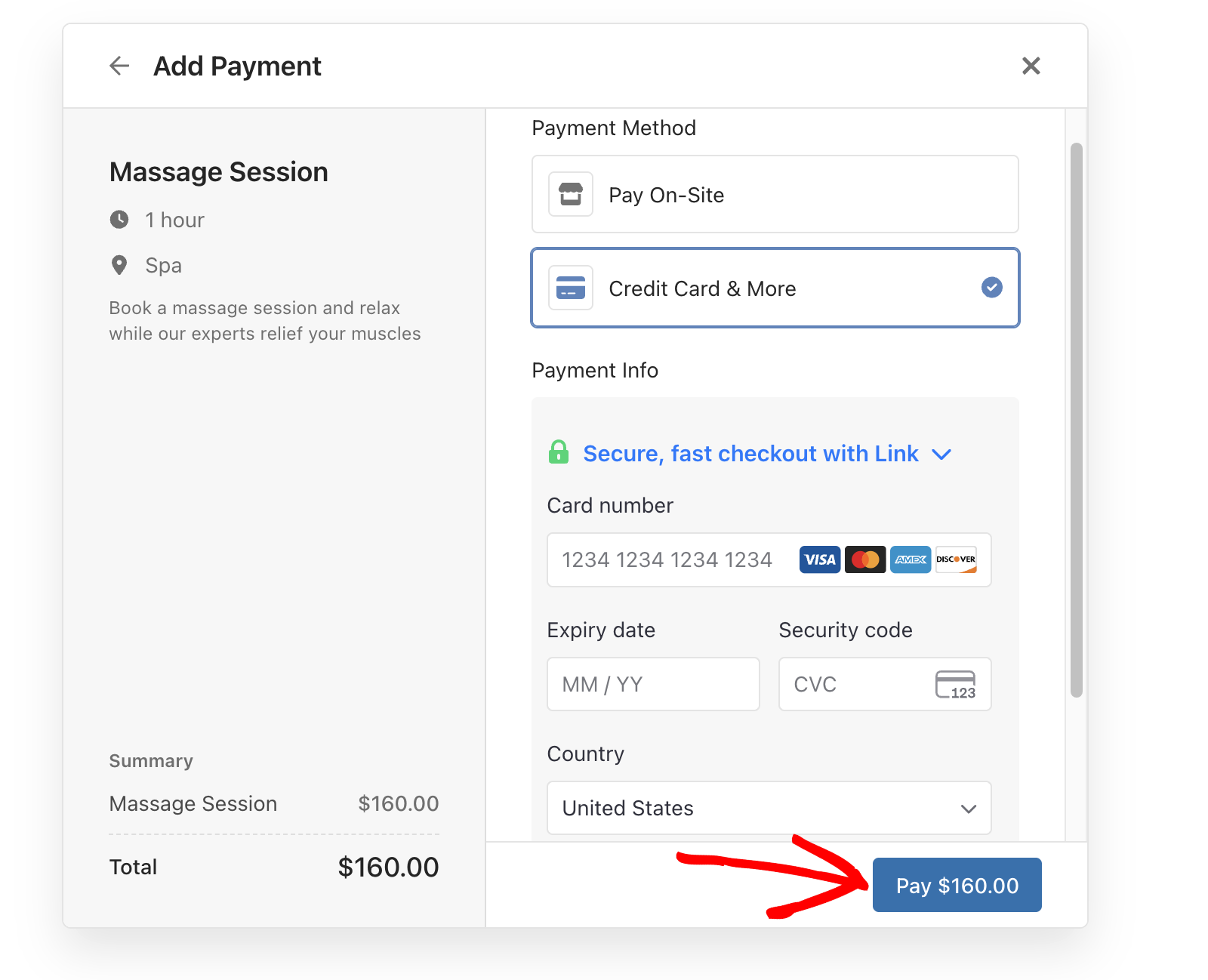 Stripe payment interface for online payment