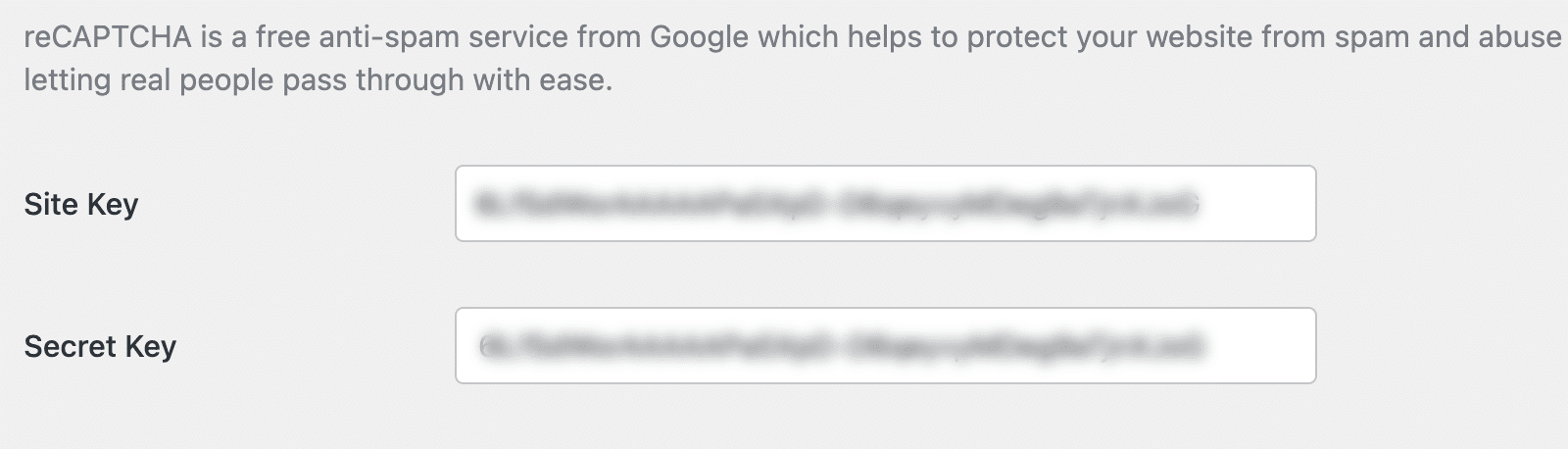 Paste reCAPTCHA keys in Google calendar