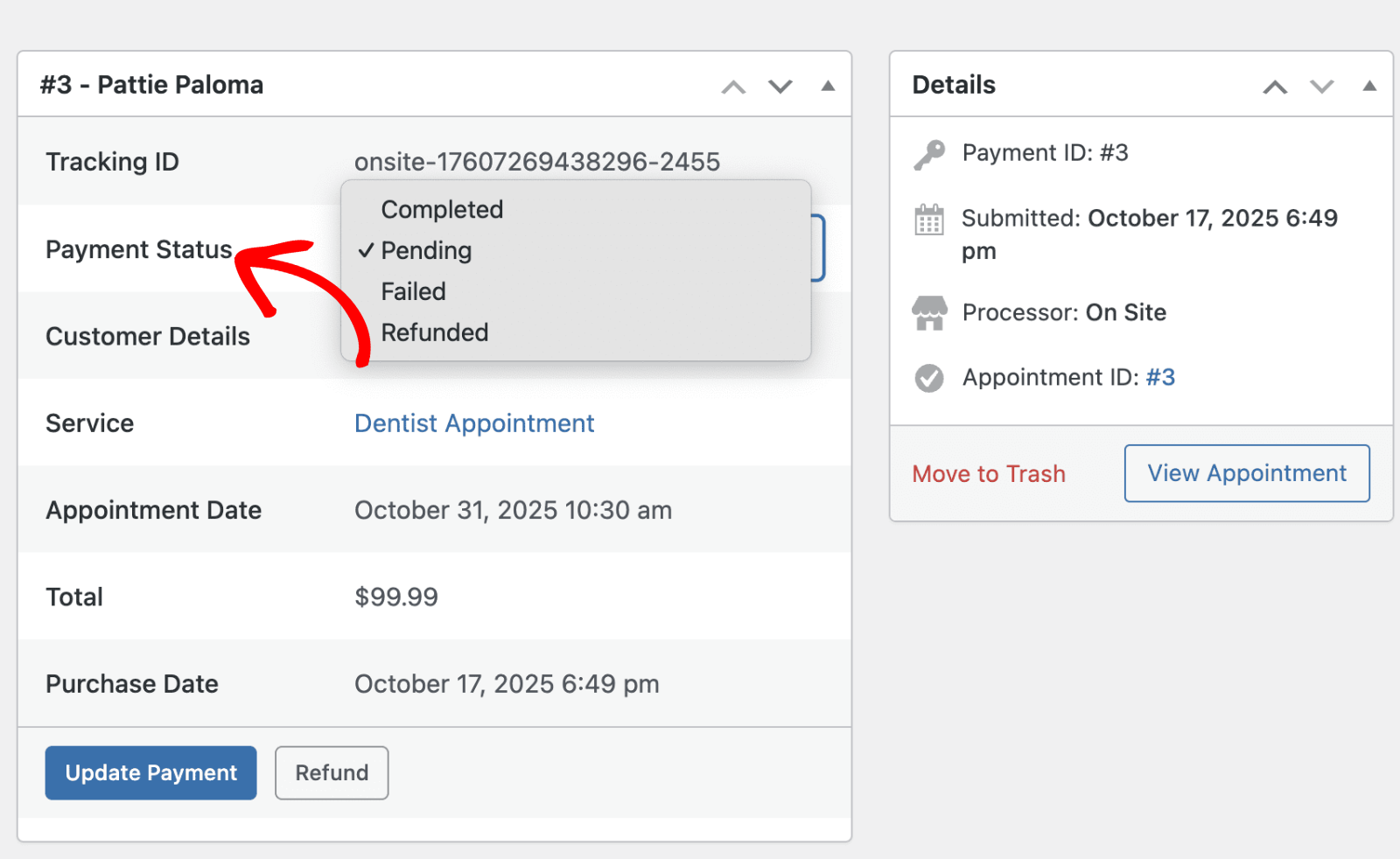Change payment status
