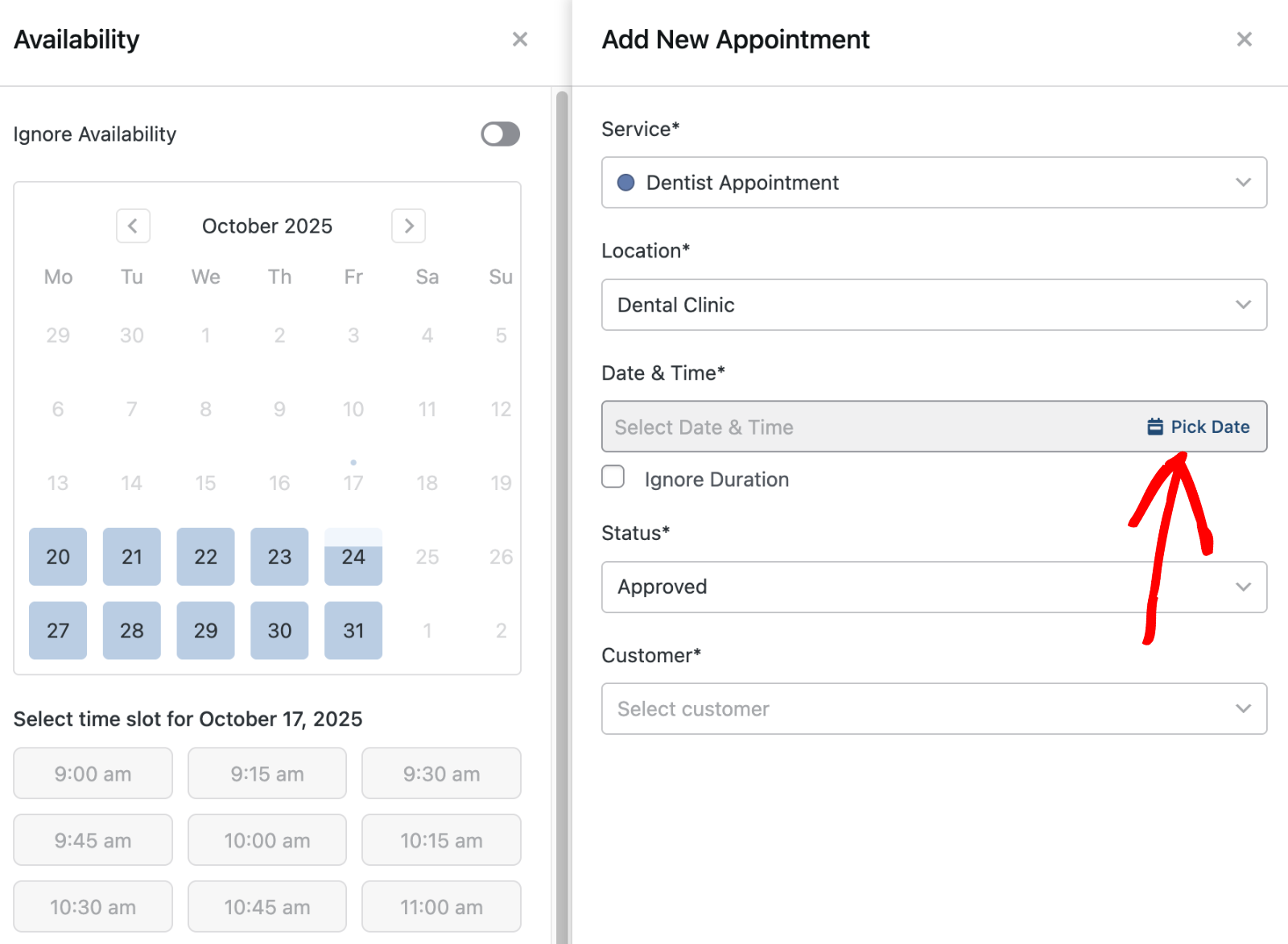 Click the pick date field