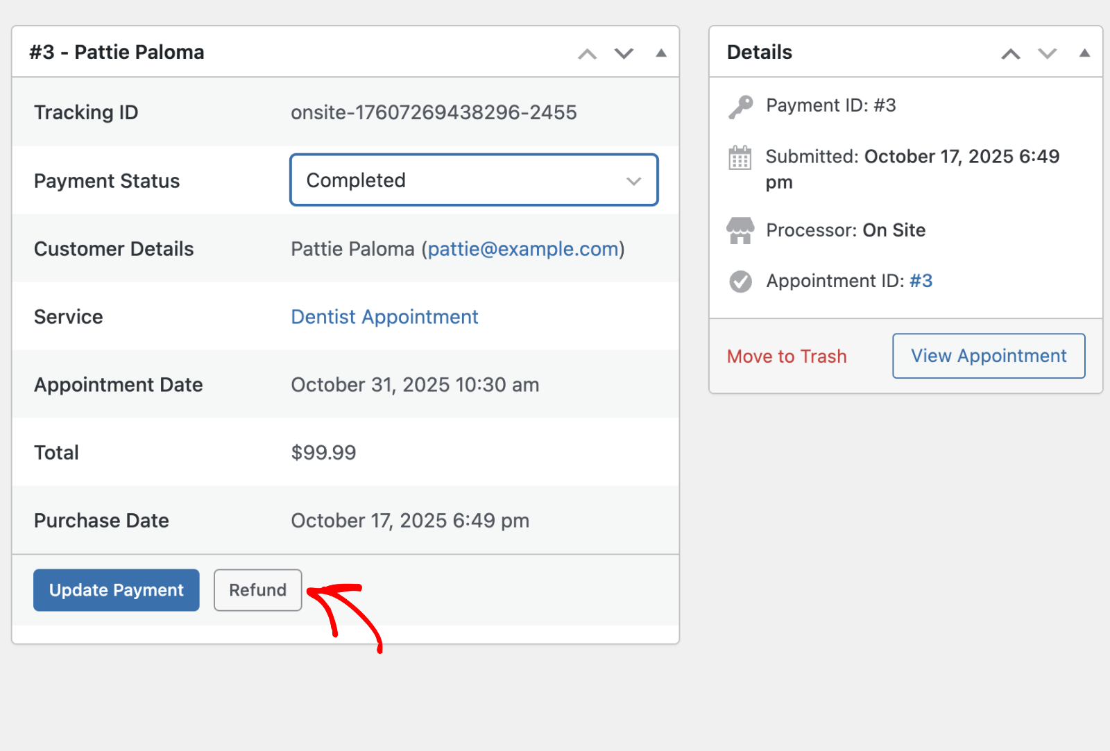 Refund a booking payment
