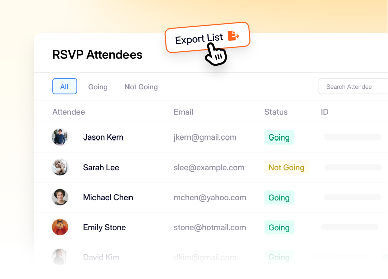 RSVP management - Sugar Calendar The Sugar Calendar guest list showing who is going to an event