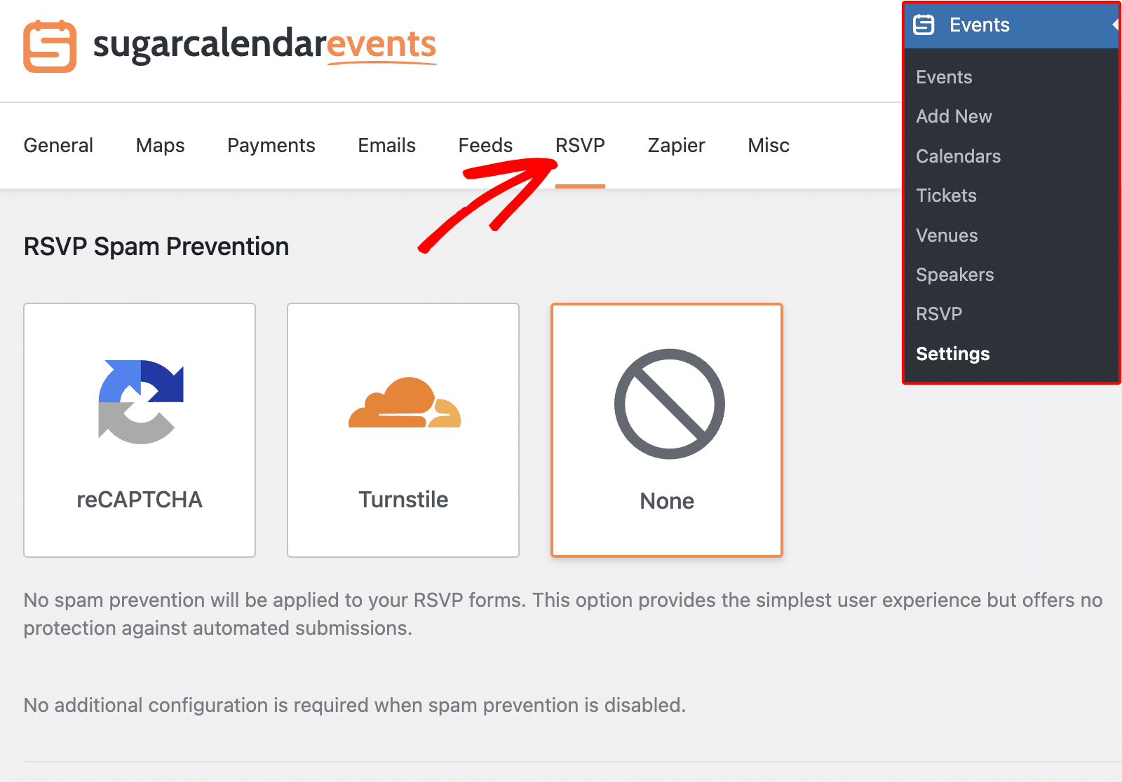 Navigate to RSVP Settings Tab