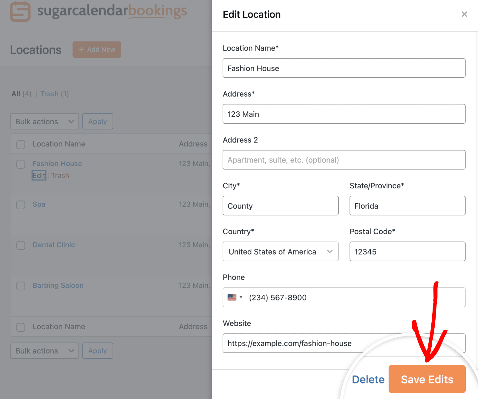Edit existing location details