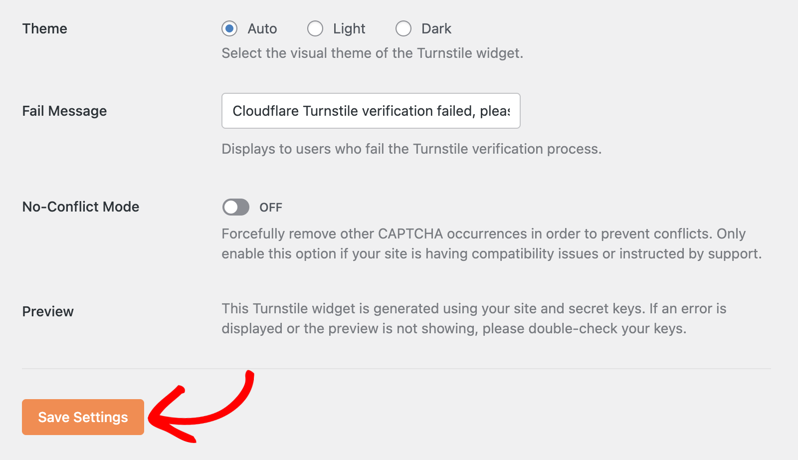 Save Turnstile Settings