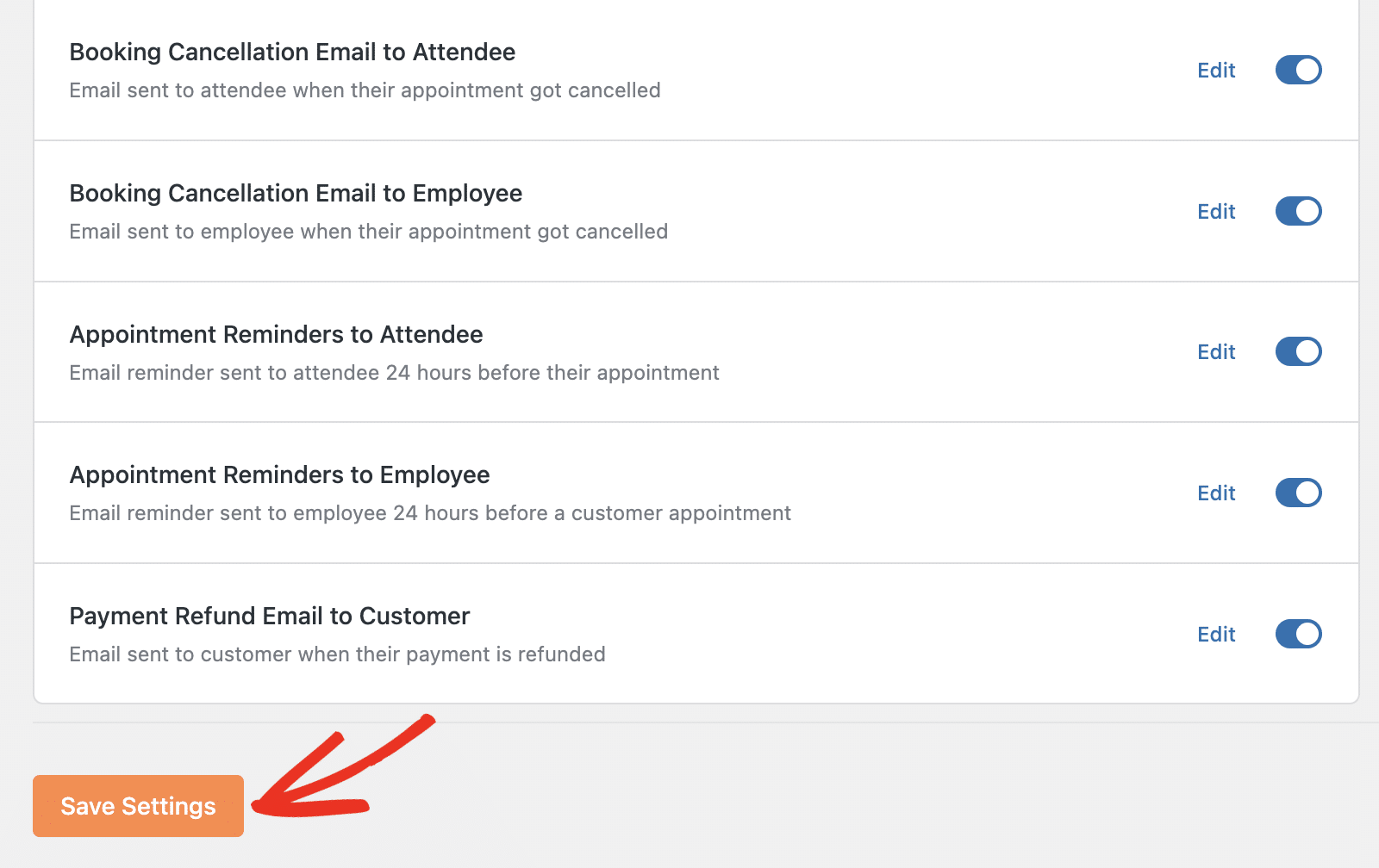 save-settings-emails - Sugar Calendar Save settings