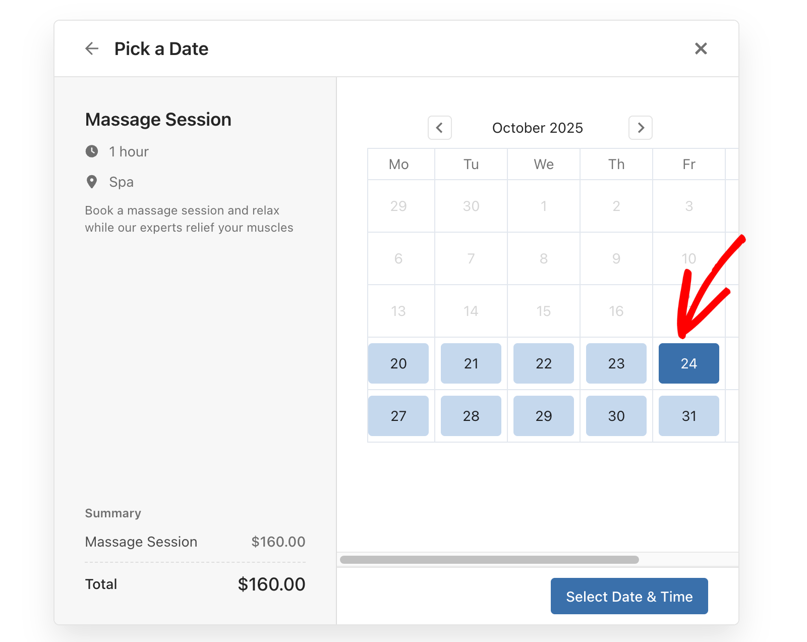 Choose appointment date from the calendar