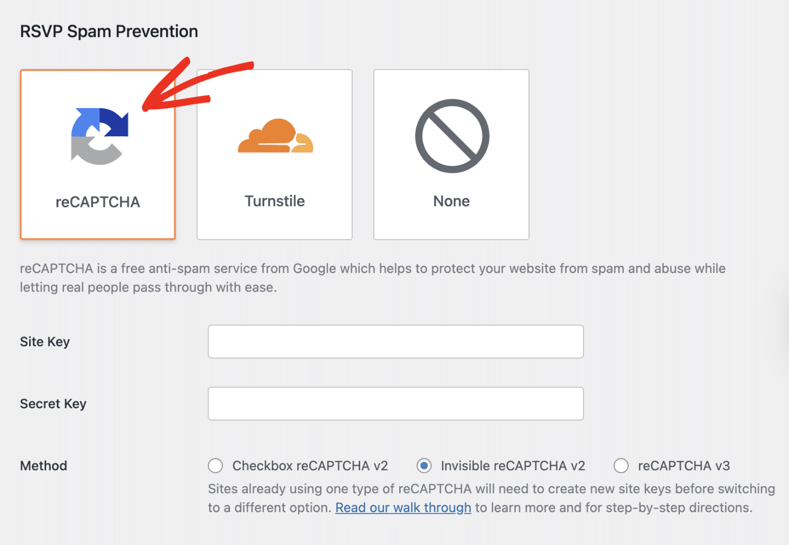 Select reCAPTCHA from available options