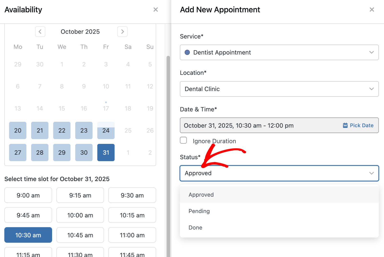 Set appointment status